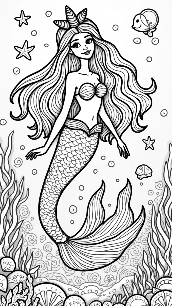 Princess Mermaid Páginas para colorear